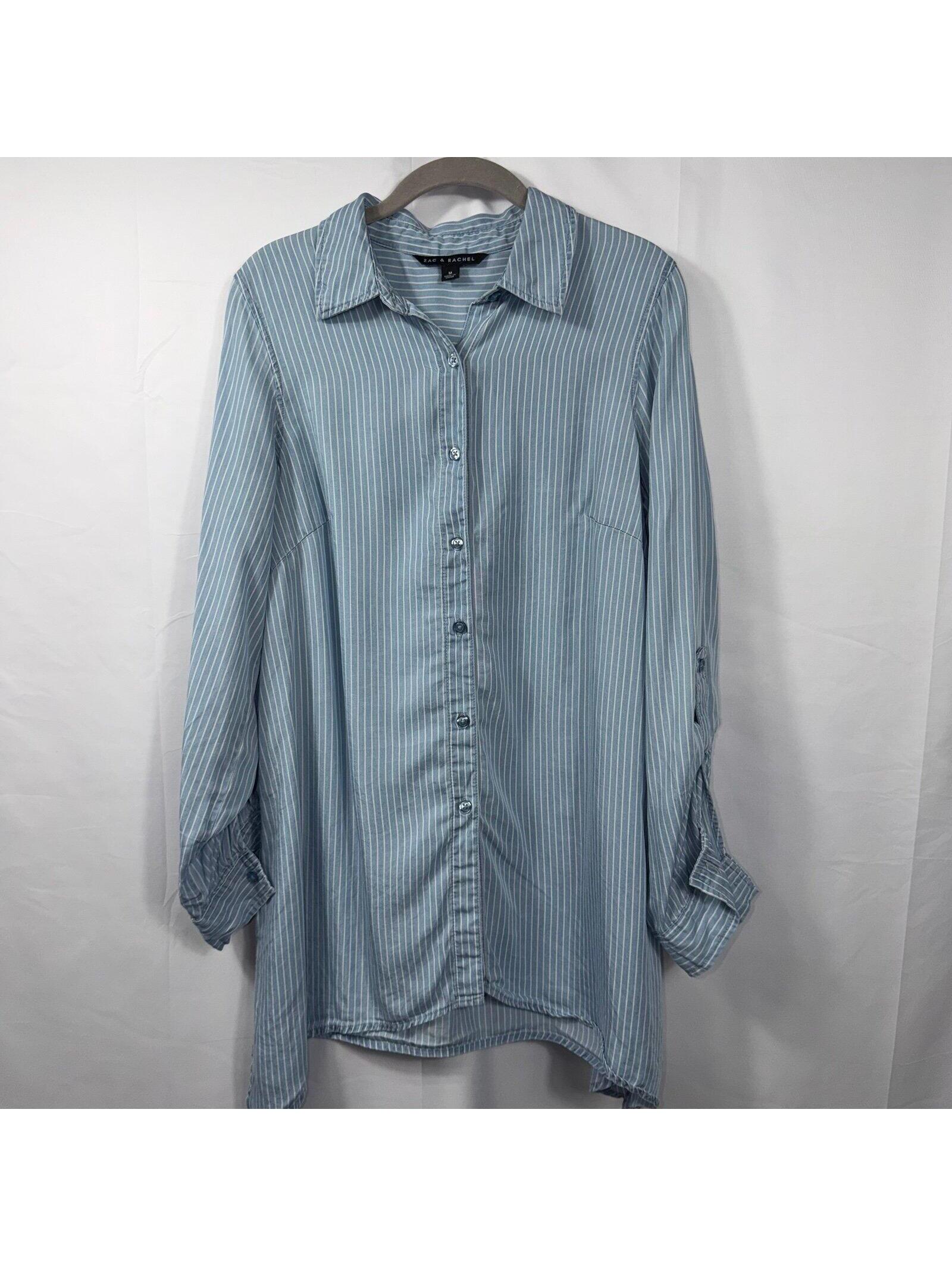 Zac & Rachel Blue White Striped Button Front Tunic Top Medium